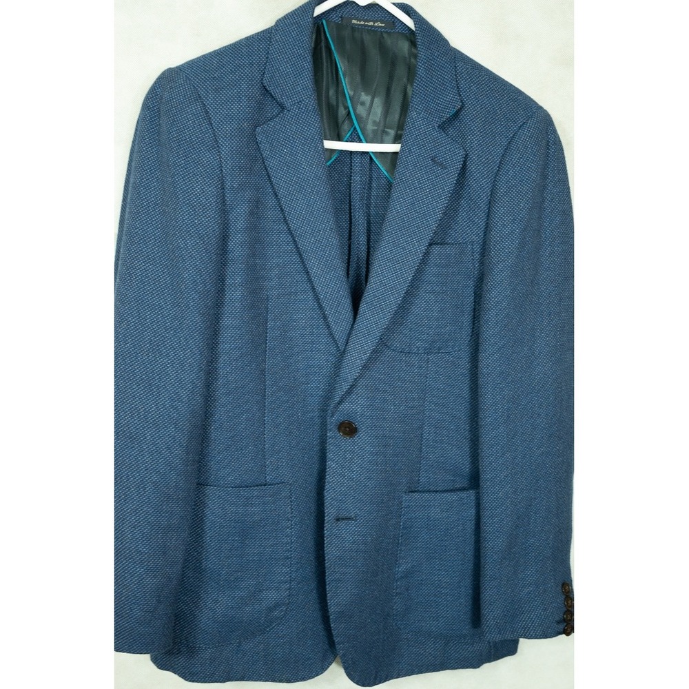 Scotch & Soda Amsterdam Couture Mens Blue Textured Cotton Linen Blazer S 46